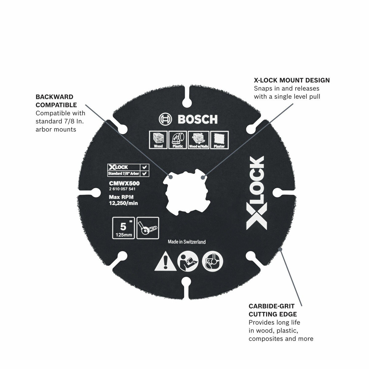 Bosch CMWX500 5" X-LOCK Carbide Multi-Wheel for Wood Plastic and Plaster - 2