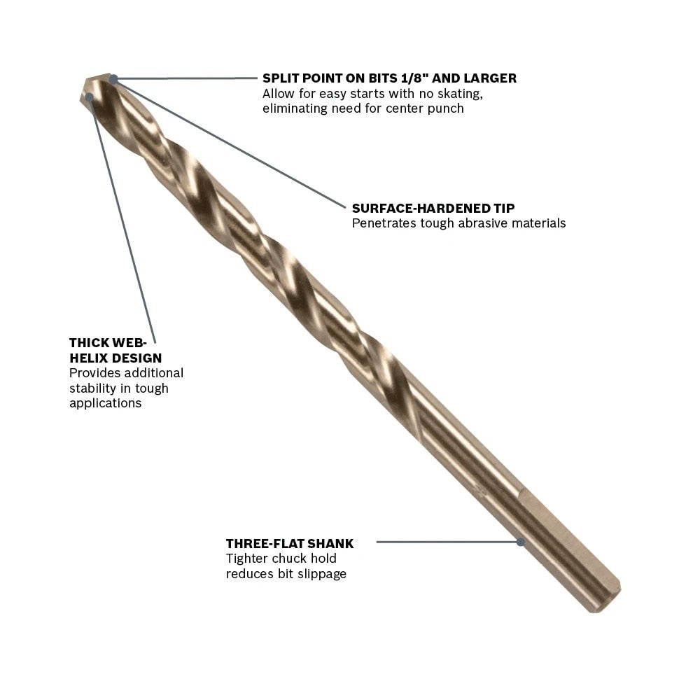 Bosch CO2135B 1/8" x 2-3/4" Cobalt M42 Twist Drill Bit for Metal - 2