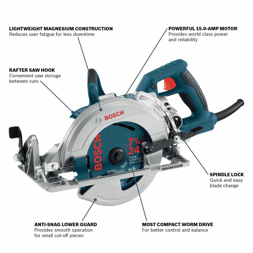 Bosch CSW41 7-1/4" Blade Left Worm Drive Saw - 2