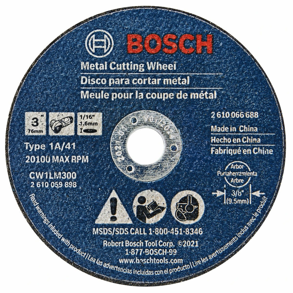 Bosch CW1LM300 3" x 1/16" Type 1 Metal Cutting Wheel with 3/8" Arbor