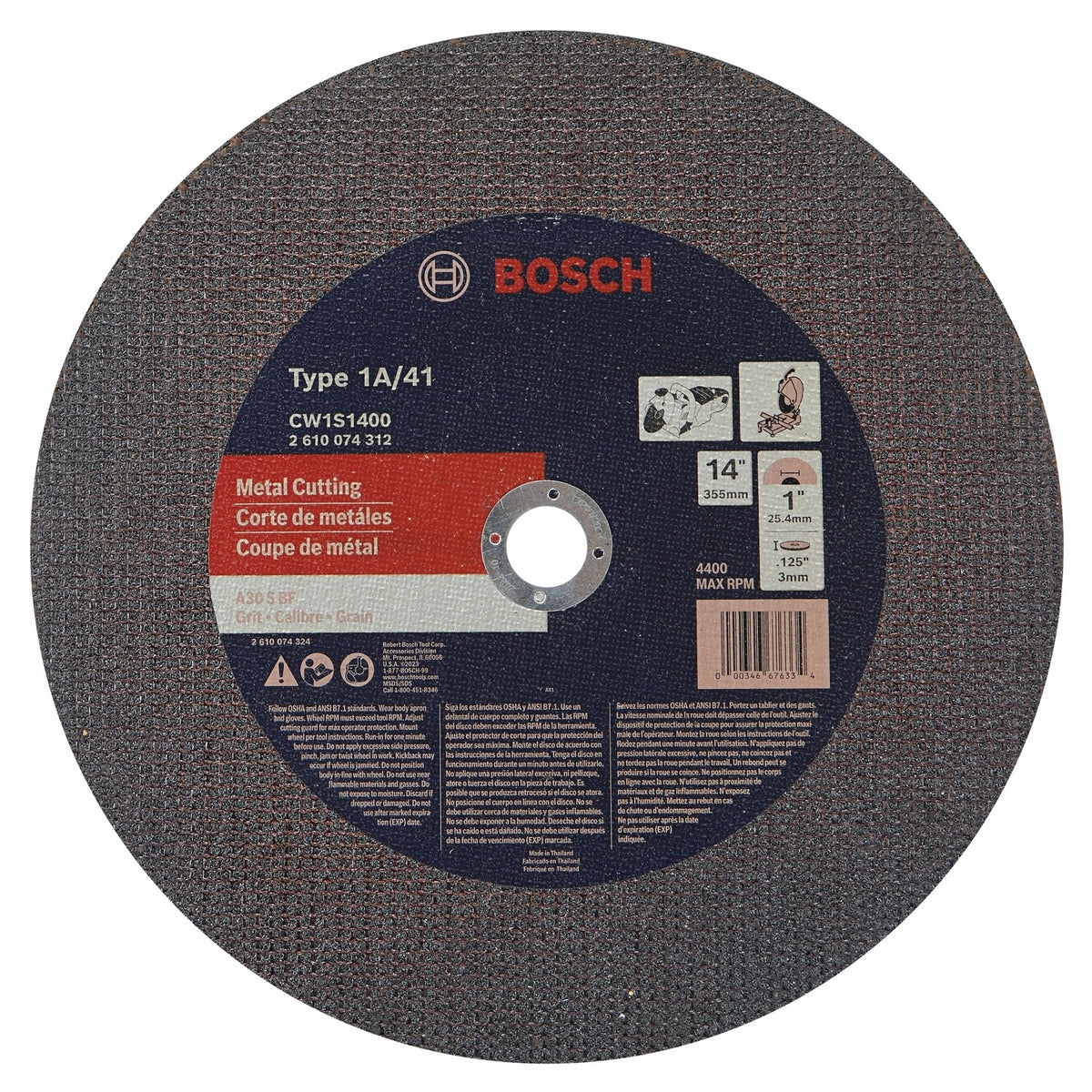 Bosch CW1S1400 14" Metal Cutting Abrasive Wheel for Chop and Cutoff Saws