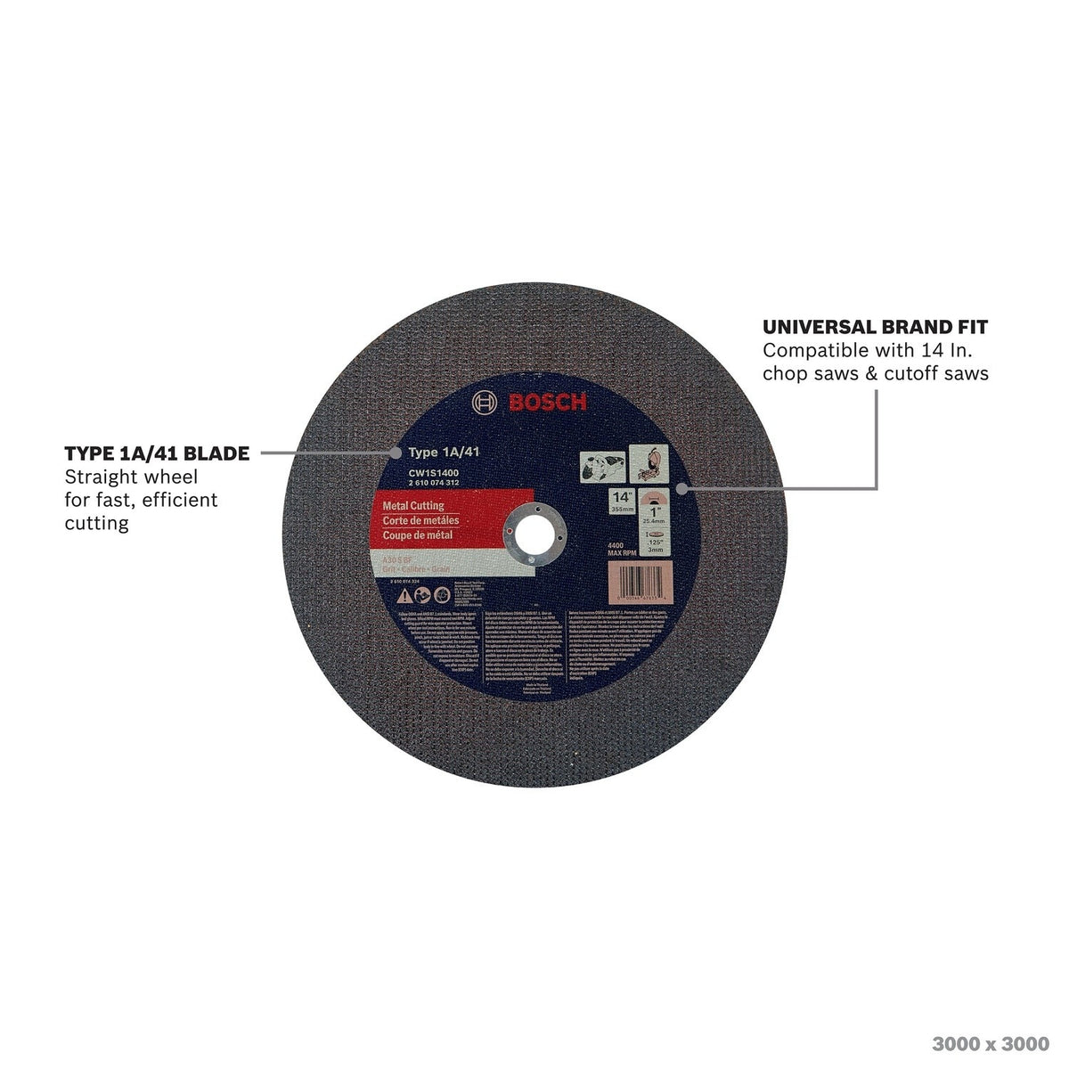 Bosch CW1S1400 14" Metal Cutting Abrasive Wheel for Chop and Cutoff Saws - 2