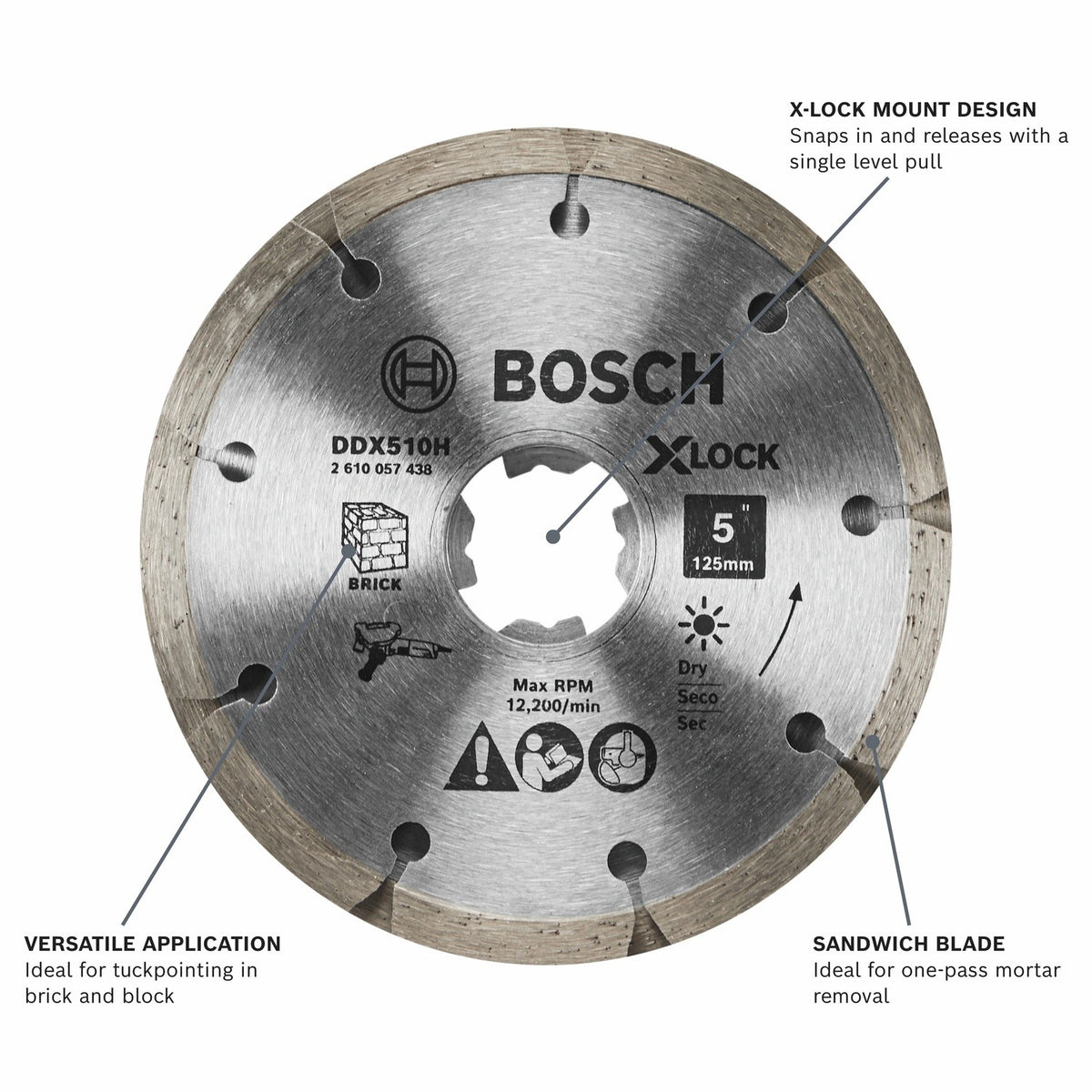 Bosch DDX510H 5" X-LOCK Premium Sandwich Tuckpointing Blade for One-Pass Mortar Removal - 2