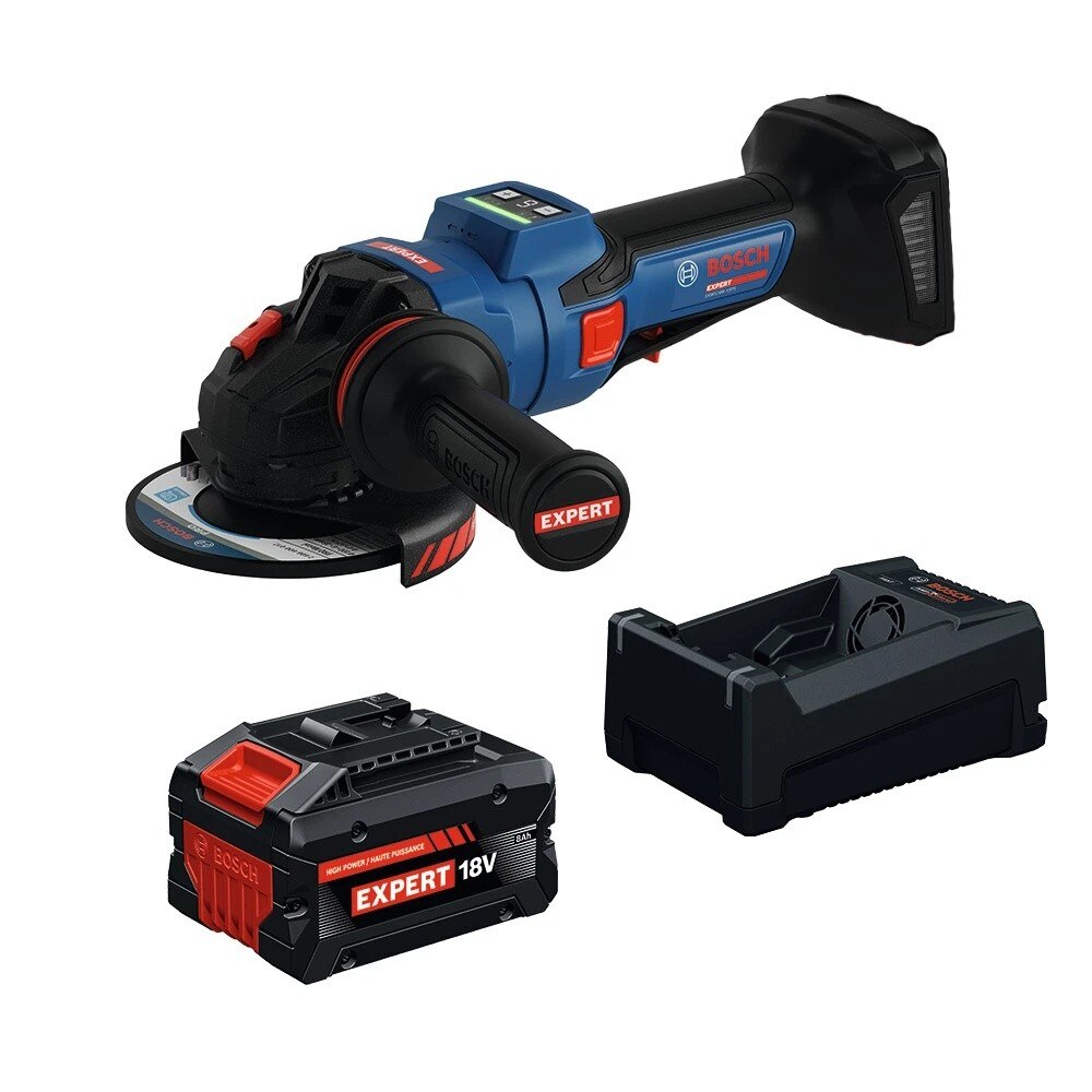 Bosch EXWS18V-15PSB18X EXPERT 18V 5" to 6" Brushless Angle Grinder Kit with No Lock-On Paddle Switch and 8.0 Ah Battery with Multi-Voltage Charger