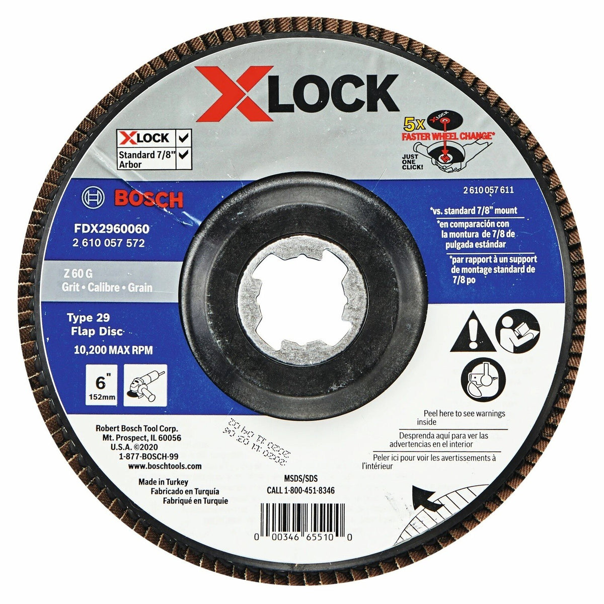 Bosch FDX2960060 6" X LOCK Type 29 60 Grit Zirconia Flap Disc for Metal Grinding and Blending