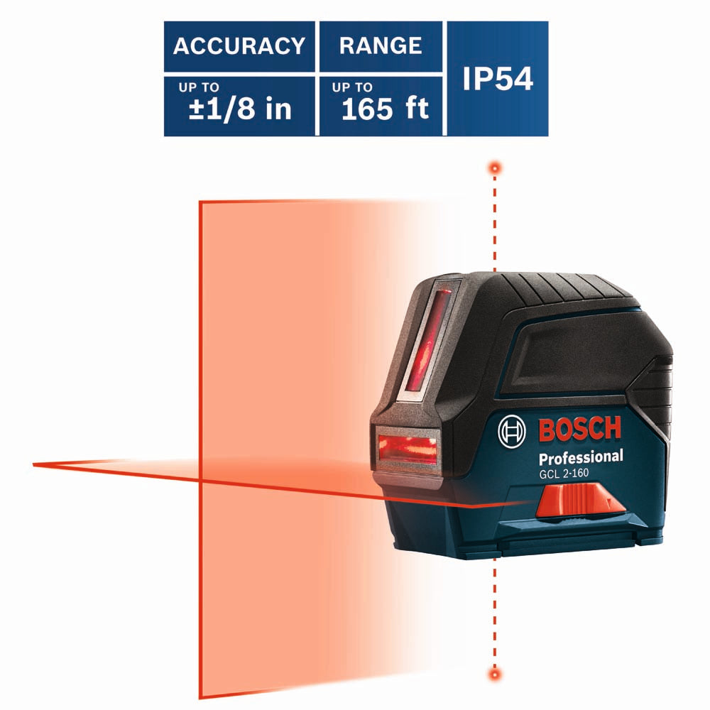 Bosch GCL 2-160 Self-Leveling Cross-Line Laser with Plumb Points - 12