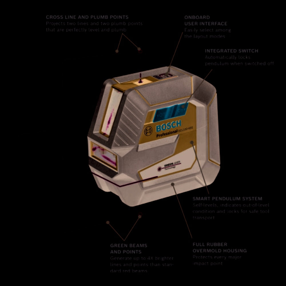 Bosch GCL100-40G Green-Beam Self-Leveling Cross-Line Laser with Plumb Points - 2