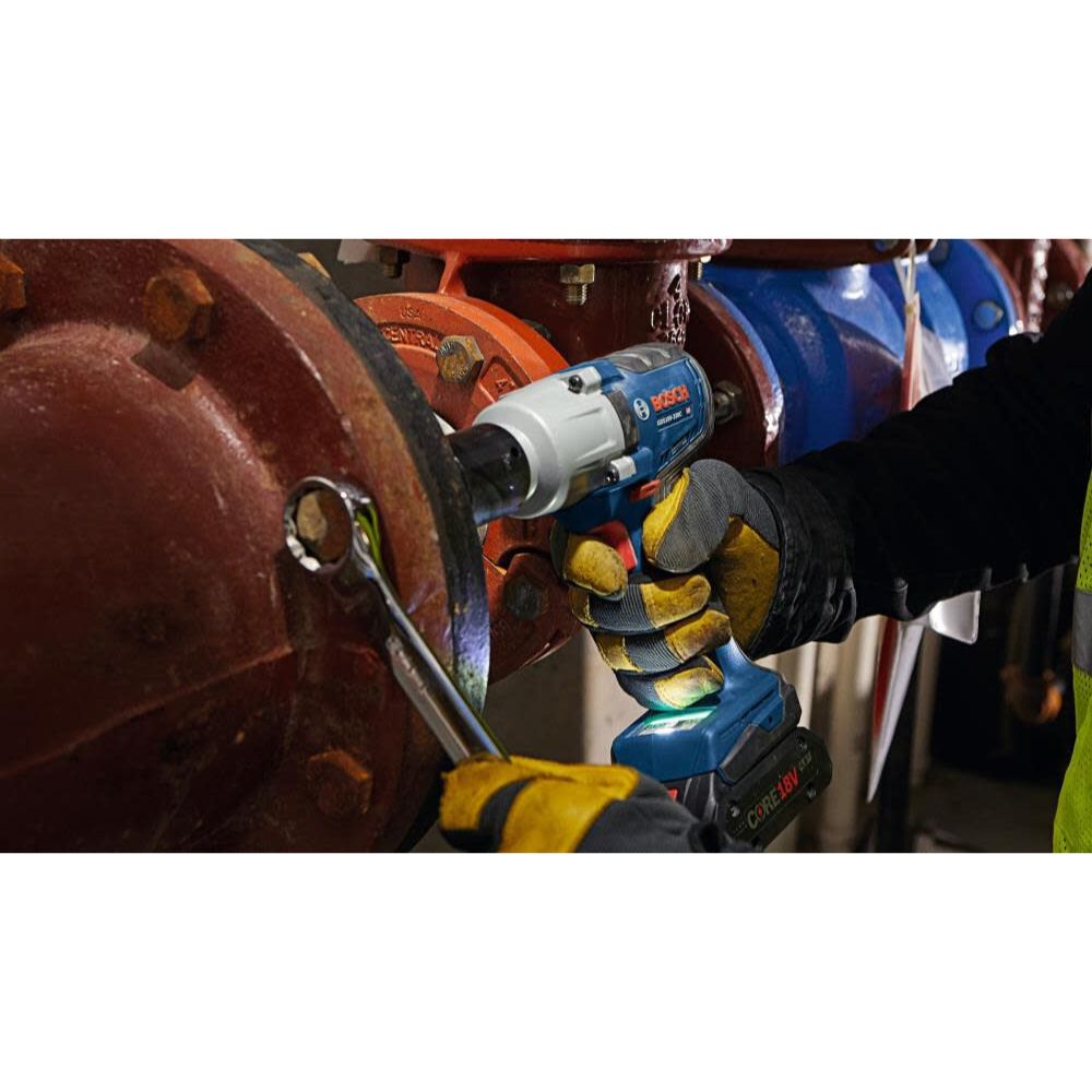 Bosch GDS18V-330CB25 18V Brushless Connected-Ready 1/2 In. Mid-Torque Impact Wrench Kit with Friction Ring and Thru-Hole and (2) CORE18V 4 Ah Advanced Power Batteries - 9