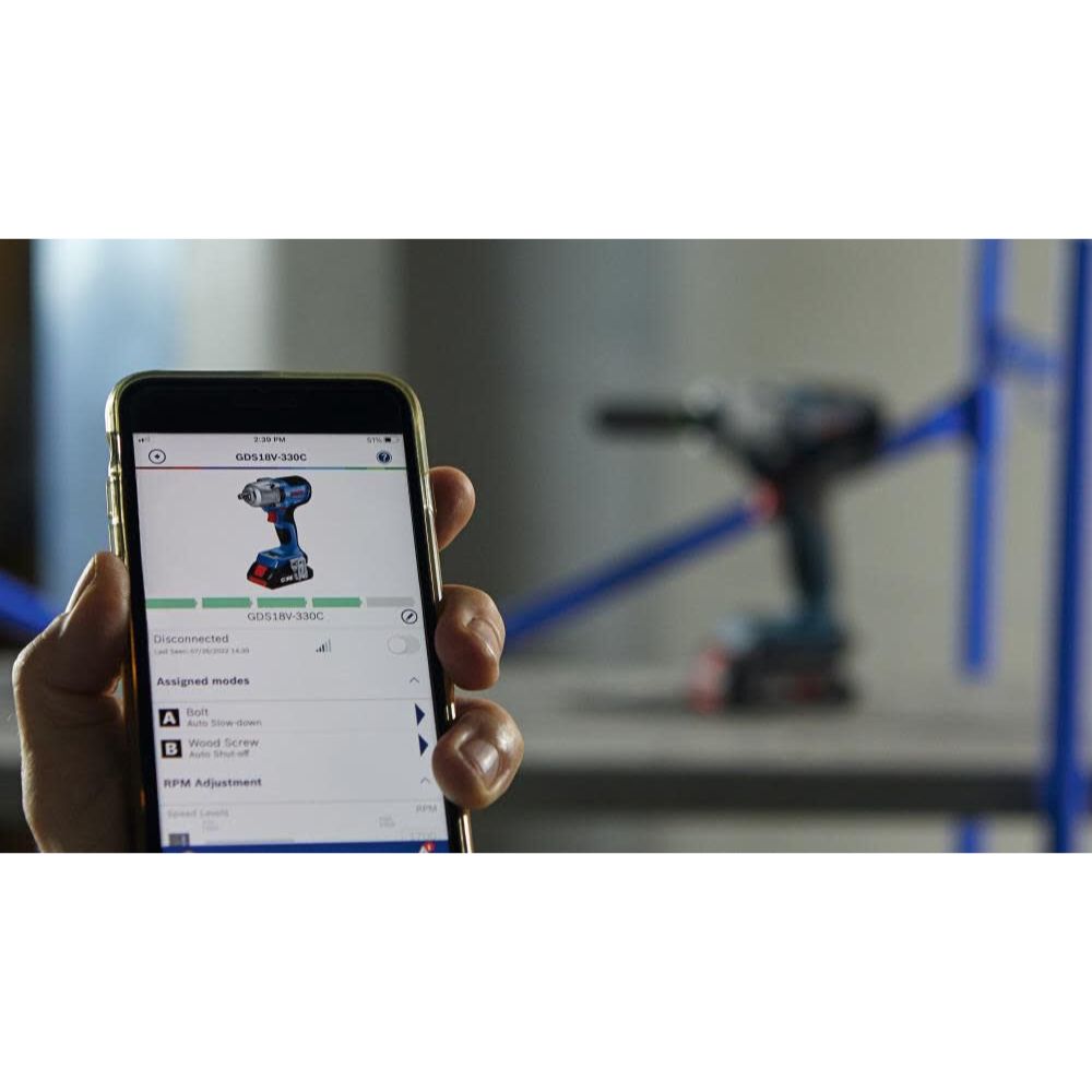 Bosch GDS18V-330CB25 18V Brushless Connected-Ready 1/2 In. Mid-Torque Impact Wrench Kit with Friction Ring and Thru-Hole and (2) CORE18V 4 Ah Advanced Power Batteries - 10