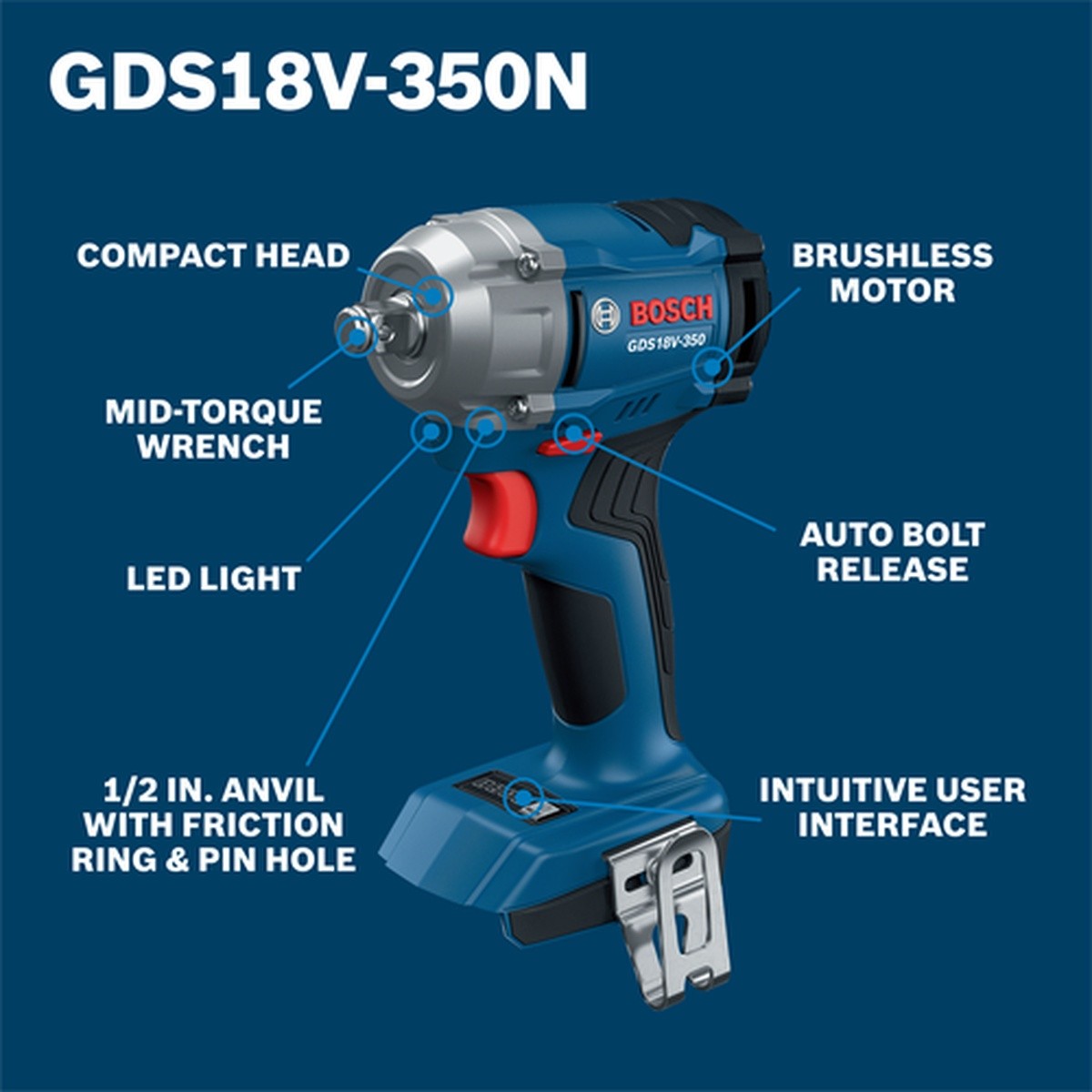 Bosch GDS18V-350N 18V 1/2" Mid Torque Impact Wrench (Bare Tool) - 2