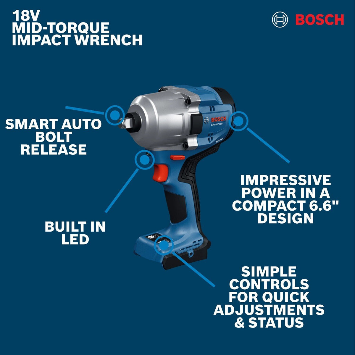 Bosch GDS18V-780N 18V Brushless 1/2" Mid-Torque Impact Wrench Bare Tool - 2