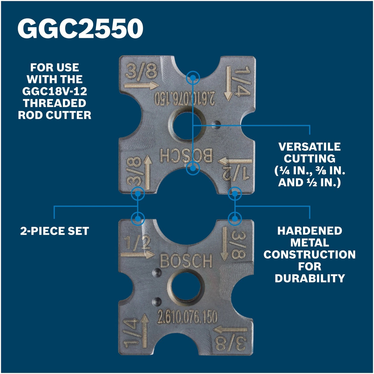 Bosch GGC2550 Replacement Threaded Rod Cutting Die Set for GGC18V-12 1/4" 3/8" and 1/2" (2 Pack) - 2