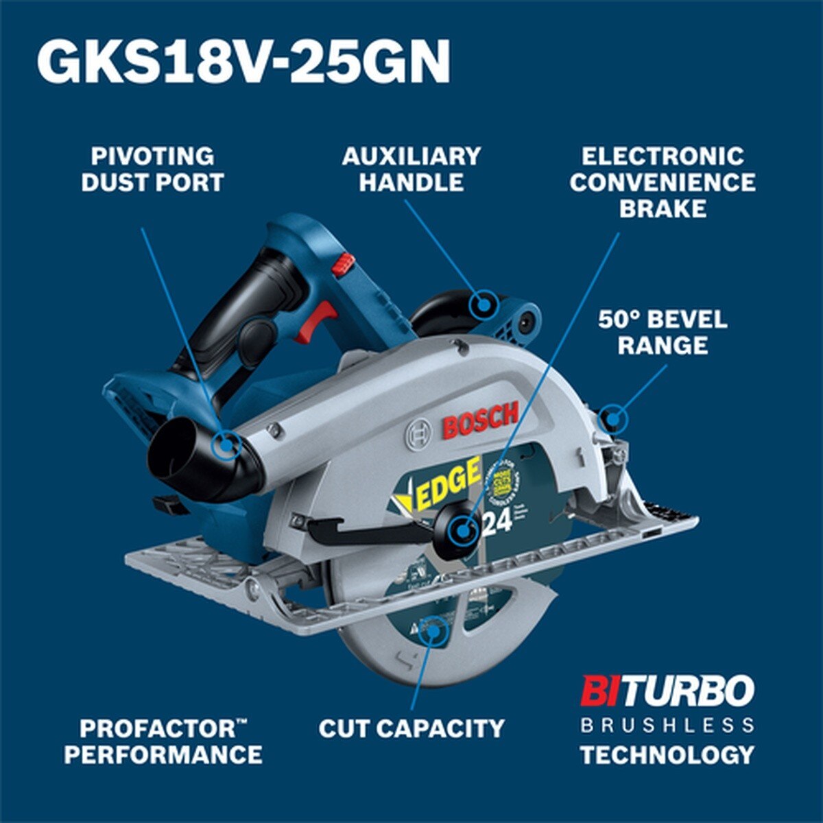 Bosch GKS18V-25GN 18V PROFACTOR 7-1/4" Blade Right Circular Saw w/HMI & Eco Mode (Bare Tool) - 2