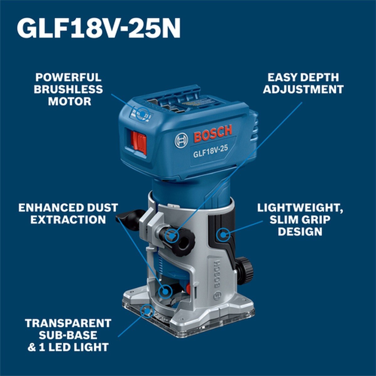 Bosch GLF18V-25N 18V Brushless Cordless Laminate Trim Router (Bare Tool) - 2