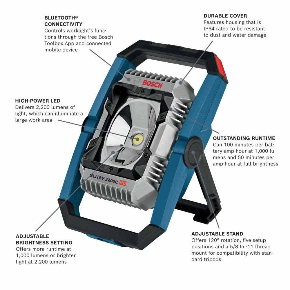 Bosch GLI18V-2200CN 18V LED Connected Floodlight - 2,200 Lumens (Bare Tool) - 2