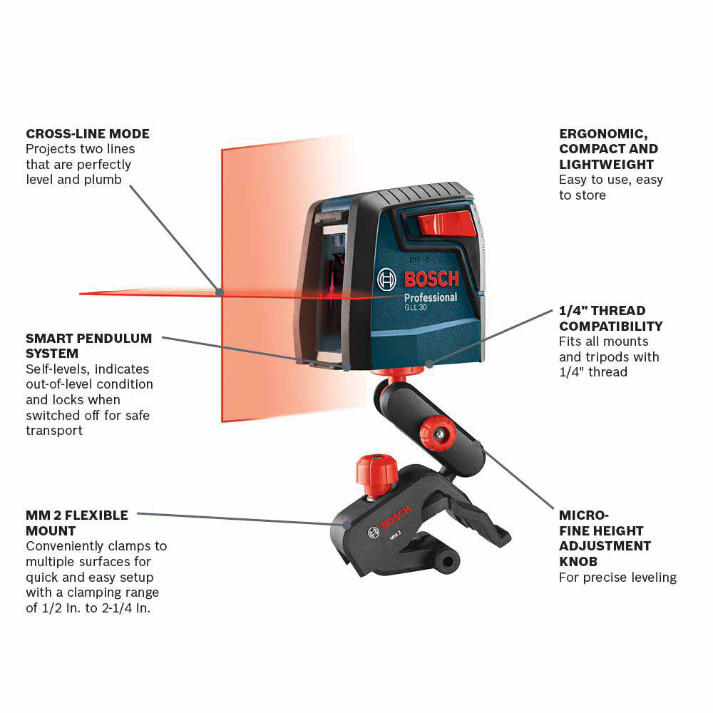 Bosch GLL 30 Self-Leveling Cross-Line Laser - 2