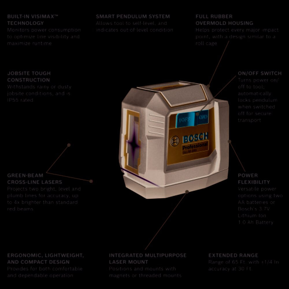 Bosch GLL50-20GL Self-Leveling Cross-Line Laser with Li-ion Battery - Green - 2