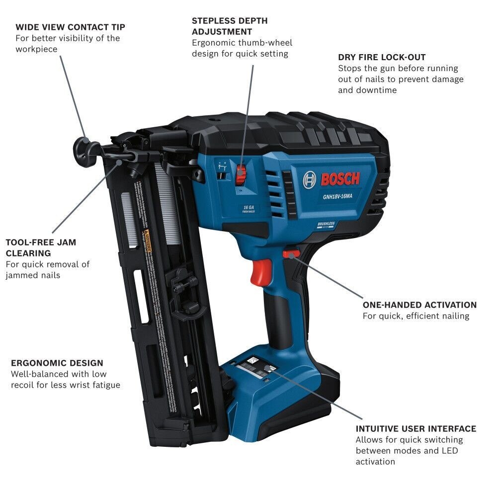 Bosch GNH18V-16MAN 18V Brushless 16-Gauge Angled Finish Nailer (Bare Tool) - 2