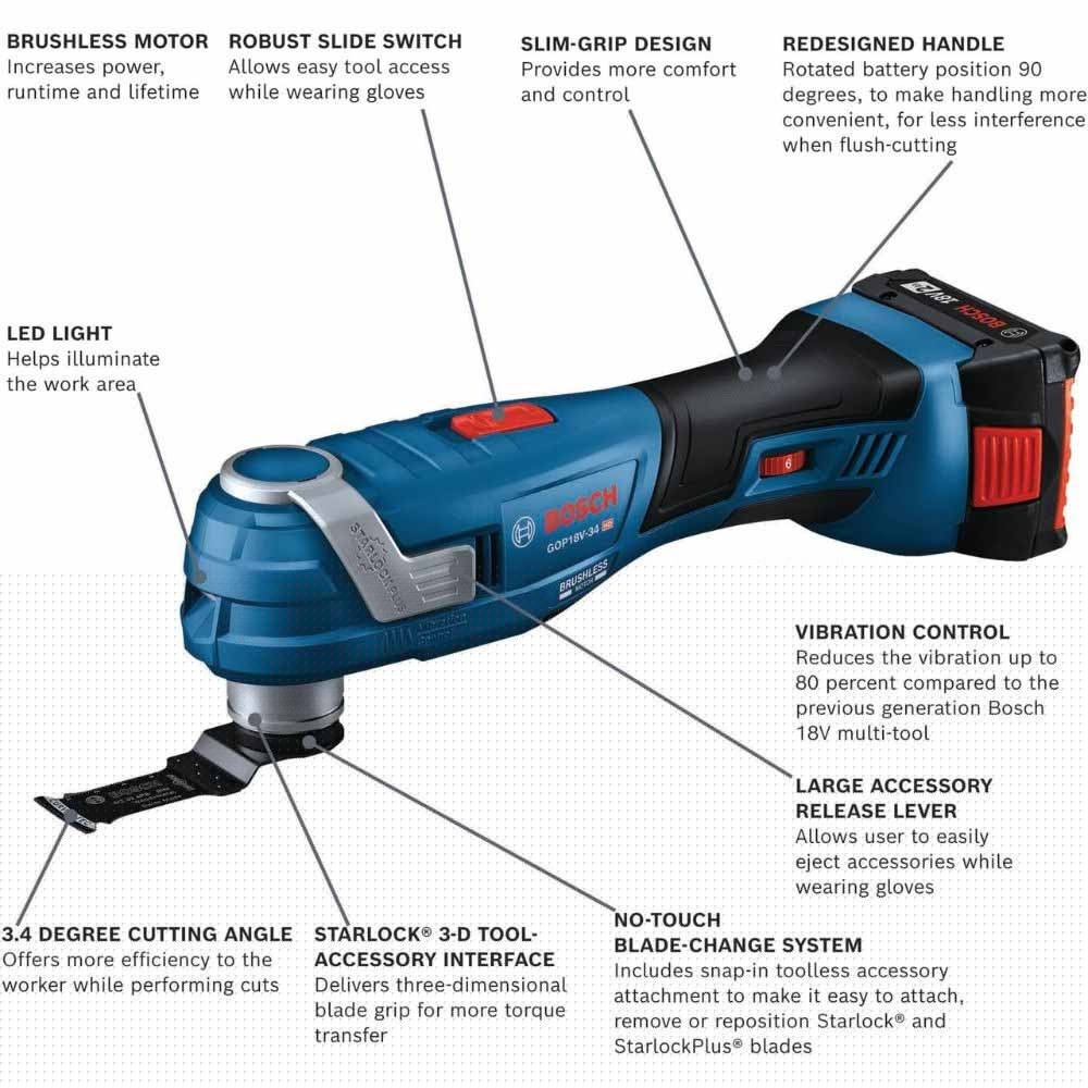 Bosch GOP18V-34B12 18V Brushless Starlock Oscillating Kit w/ (1) 2 Ah Standard Power Battery - 2