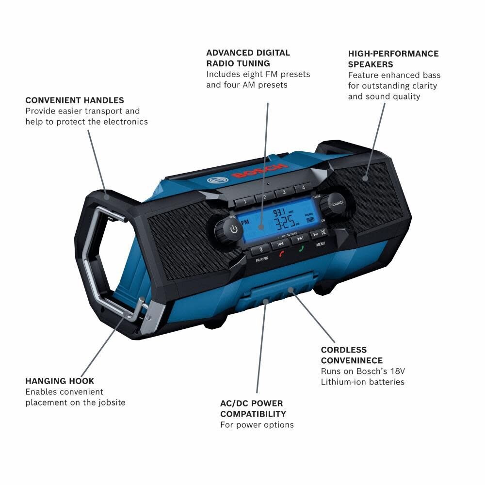 Bosch GPB18V-2CN 18V Compact Jobsite Radio with Bluetooth 5.0 - 2