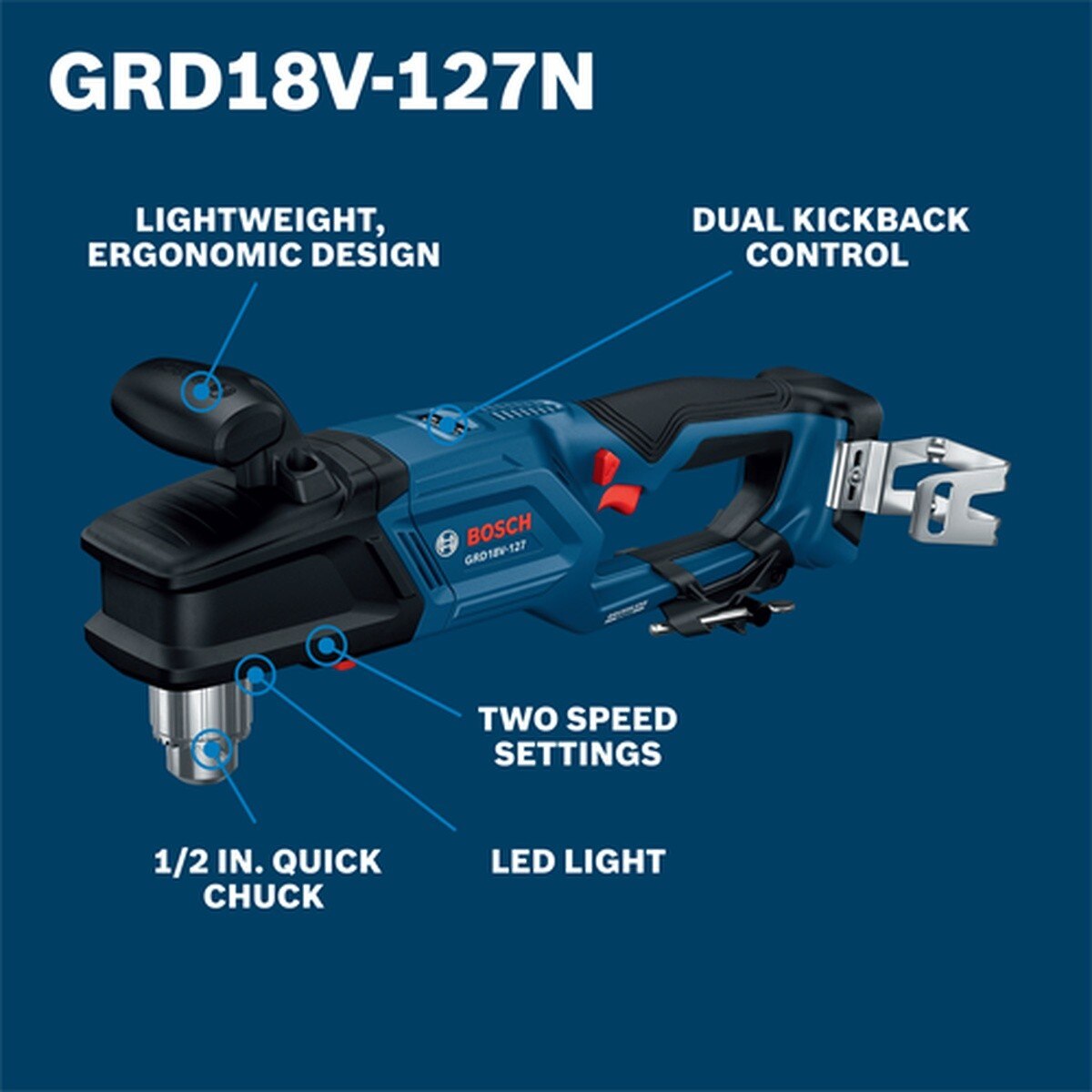 Bosch GRD18V-127N 18V 1/2" High Torque Right Angle Drill (Bare Tool) - 2
