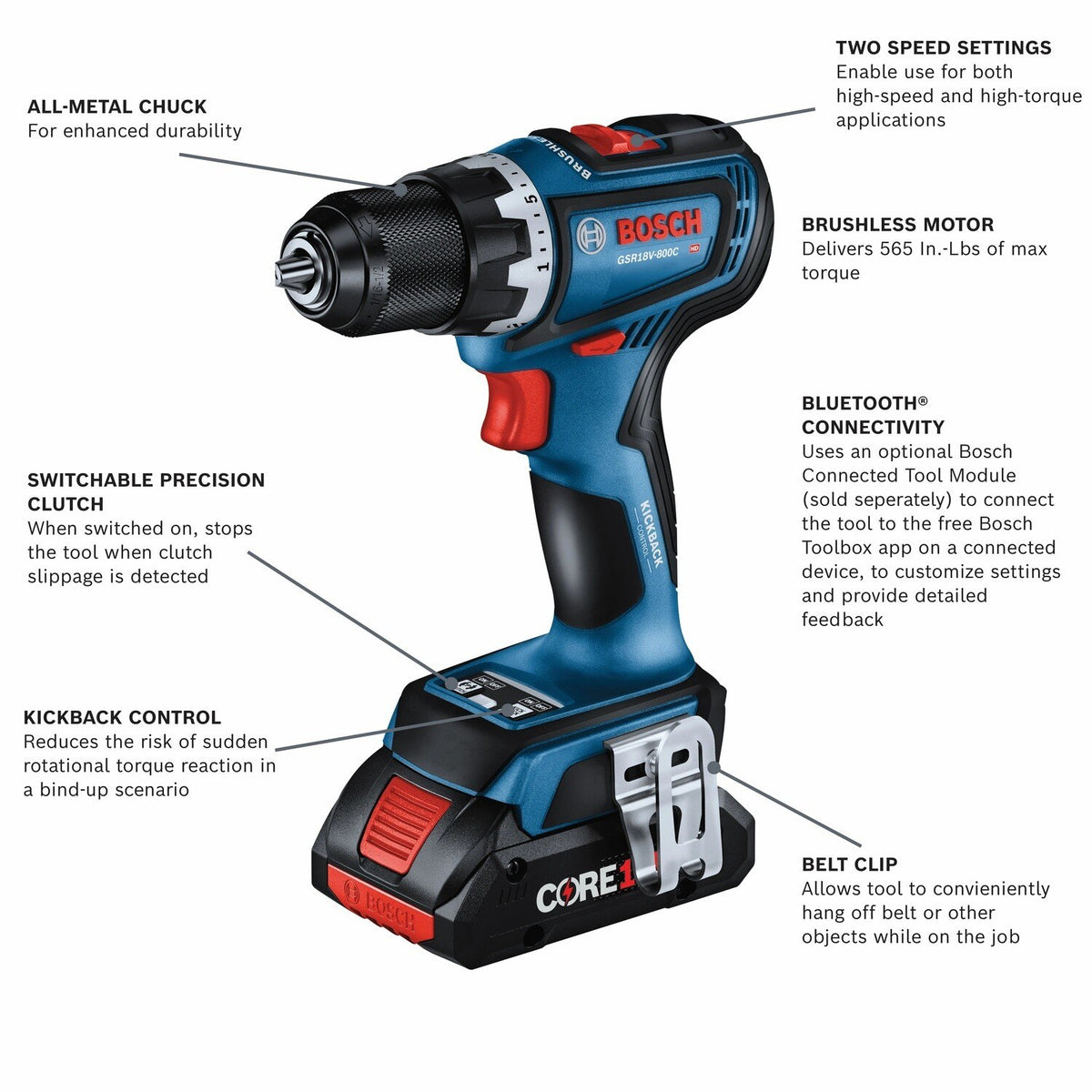 Bosch GSR18V-800CB24 18V Brushless Connected Ready 1/2" Drill Driver Kit with 4 Ah Batteries and Charger (2 Batteries) - 2