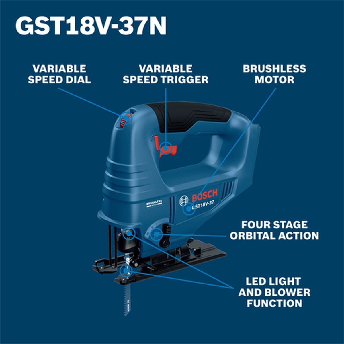 Bosch GST18V-37N 18V Brushless Top-Handle Jig Saw (Bare Tool) - 2