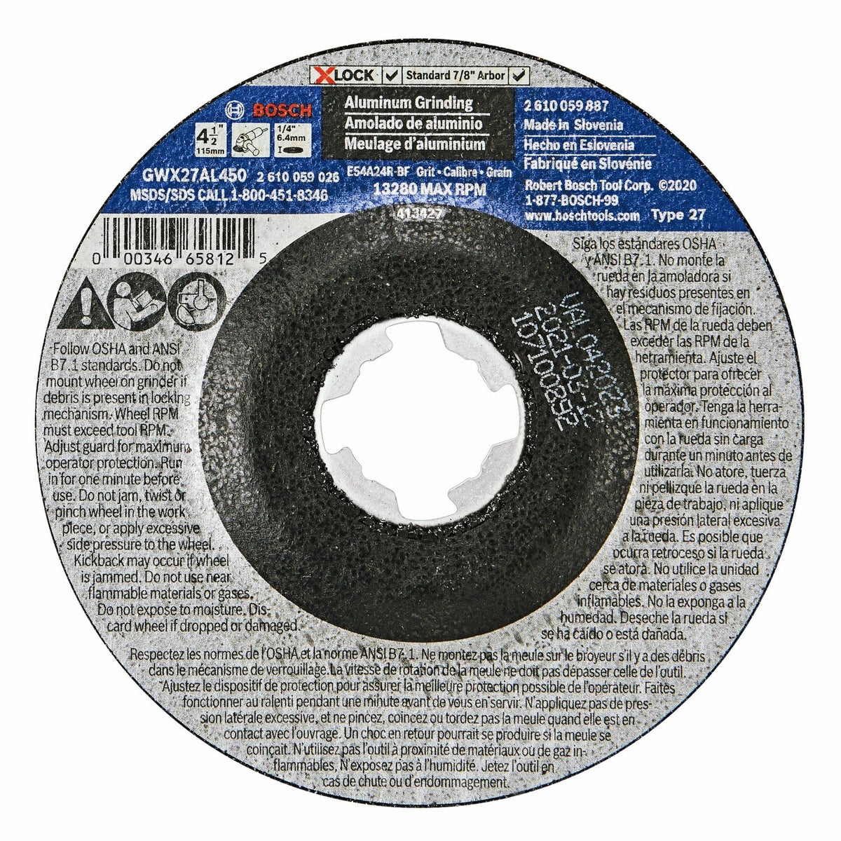 Bosch GWX27AL450 4.5 in x 0.25 in X-LOCK Type 27 24 Grit Grinding Abrasive Wheel