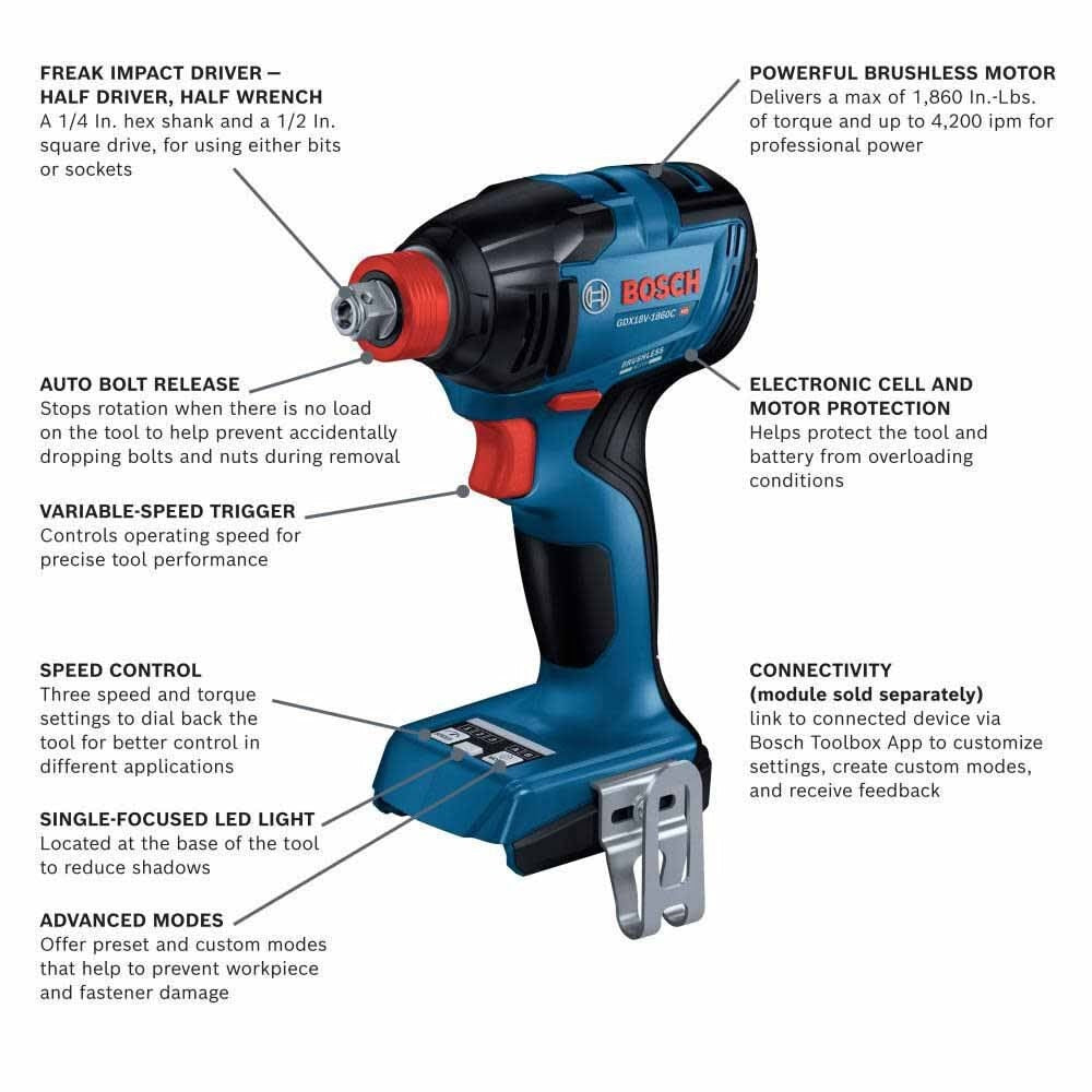 Bosch GXL18V-227B25 18V 2-Tool Brushless Combo Kit w/ Socket Ready Impact Driver (GDX18V-1860C), Brute Tough 1/2 In. Hammer Drill/Driver (GSB18V-975C) w/ (2) 4.0 Ah CORE Compact Batteries - 3