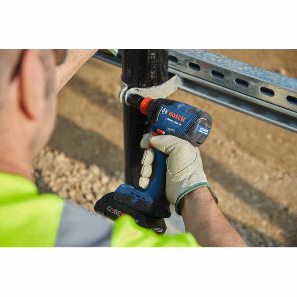Bosch GXL18V-227B25 18V 2-Tool Brushless Combo Kit w/ Socket Ready Impact Driver (GDX18V-1860C), Brute Tough 1/2 In. Hammer Drill/Driver (GSB18V-975C) w/ (2) 4.0 Ah CORE Compact Batteries - 7