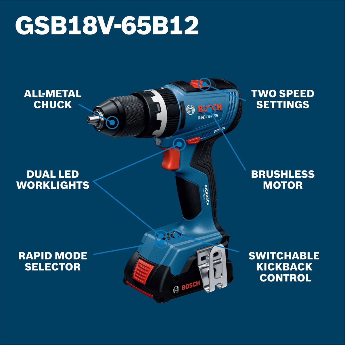 Bosch GXL18V-241B22 18V Brushless 2-Tool Combo Kit with 1/2" Hammer Drill Driver, 2-In-1 Impact Driver Wrench and Charger (2 Batteries) - 2