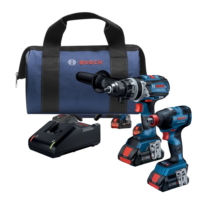 Bosch GXL18V-224B25 18V 2-Tool Combo Kit Hammer Drill and Impact Driver with CORE18V Batteries (2 Batteries, Charger, Bag)