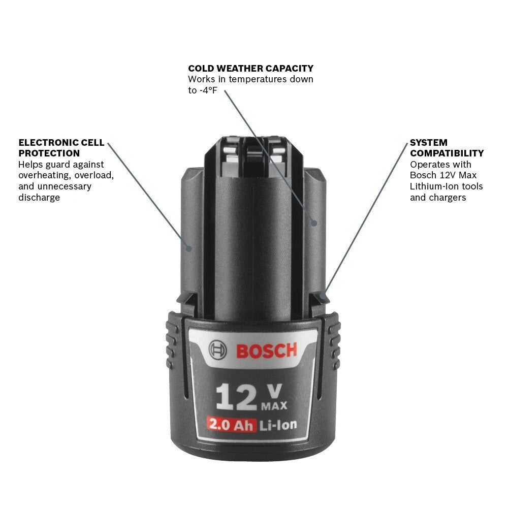 Bosch GXS12V-01N12 12V Max Lithium-Ion Battery and Charger Starter Kit (1 Battery, 1 Charger) - 2