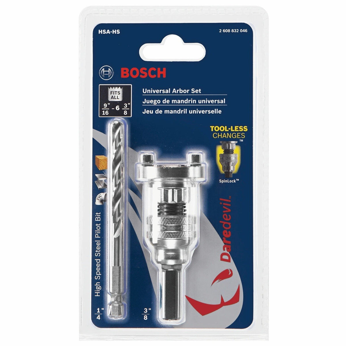 Bosch HSA-HS SpinLOCK Universal Hole Saw Arbor Set with High-Speed Steel Pilot Bit 3/8" Chuck - 2