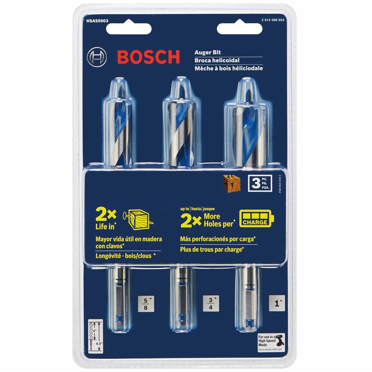 Bosch HSAS5003 6-1/2" High-Speed Auger Bit Set for Cordless Drills (3 Pack) - 3