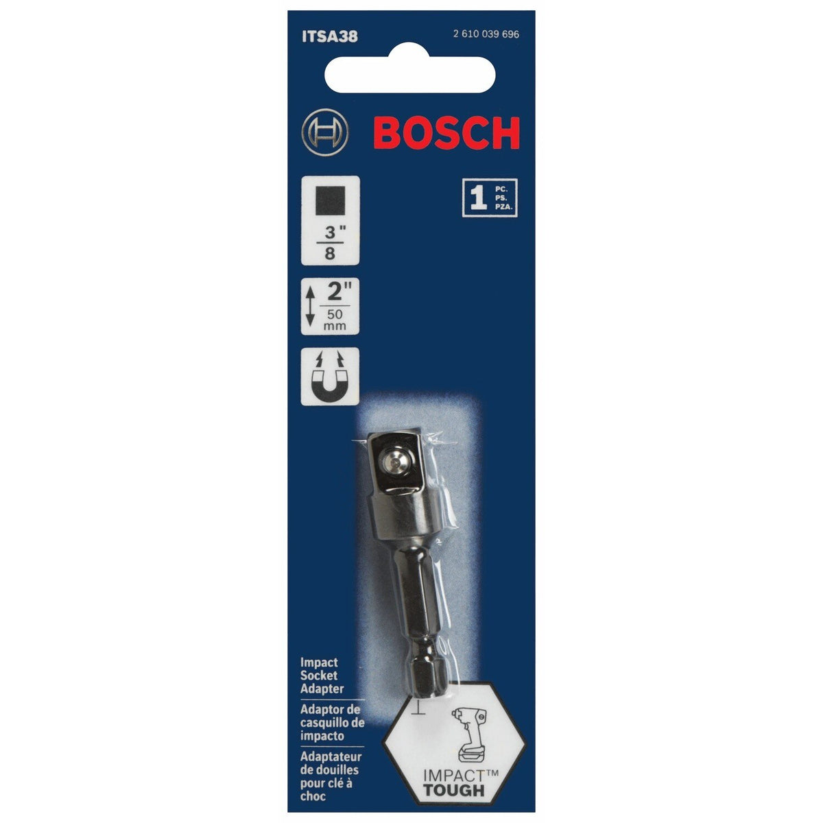 Bosch ITSA38 3/8" Impact Tough Socket Adapter with 1/4" Hex Shank 2" Length - 2