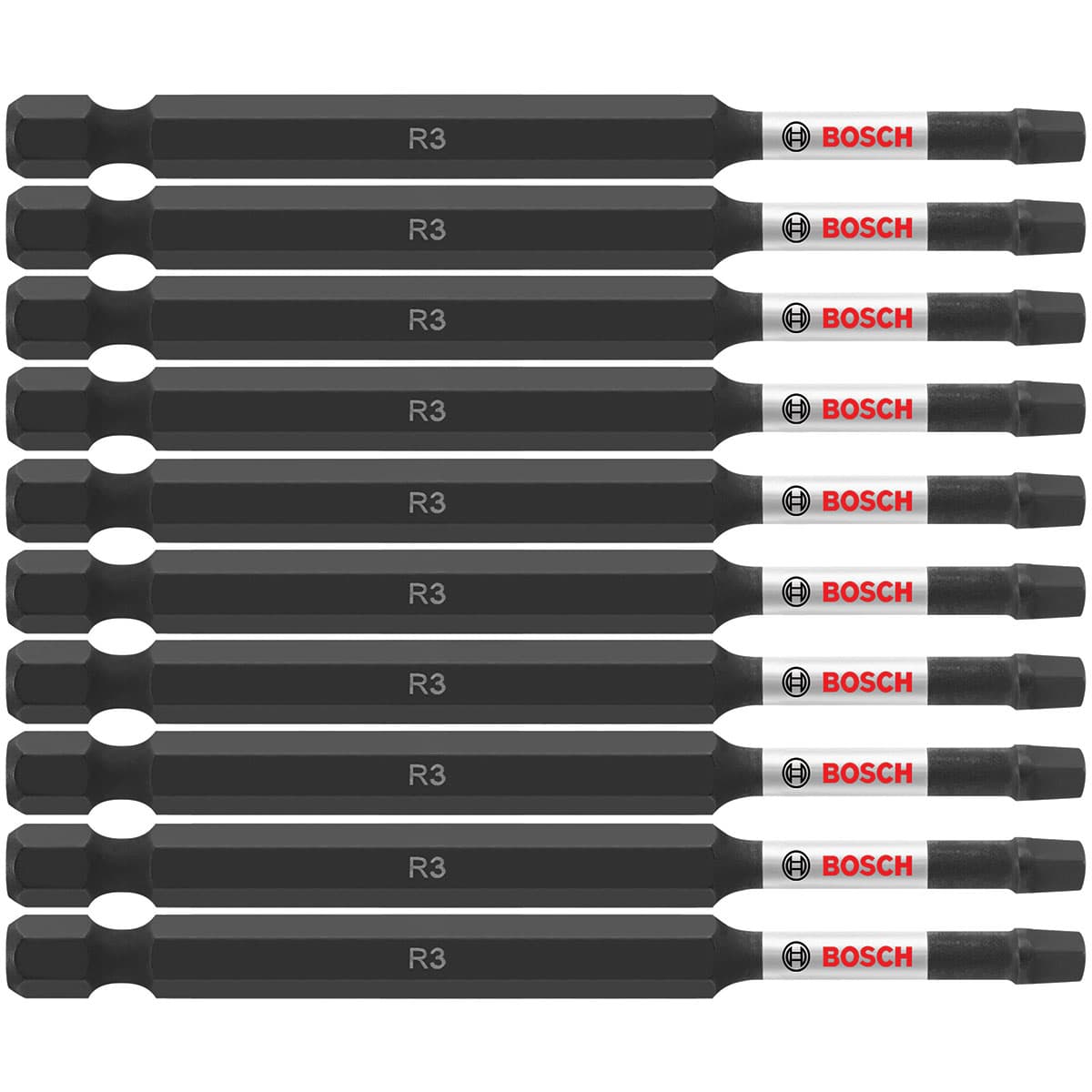 Bosch ITSQ335B 10-Pc Impact Tough 3.5" Square #3 Power Bits (Bulk Pack)