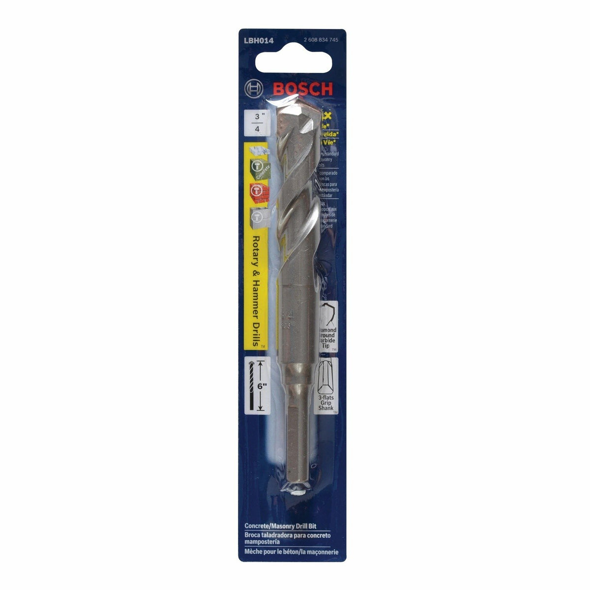 Bosch LBH014 3/4" x 6" Carbide Tipped Round Hammer Drill Bit for Concrete and Masonry - 2