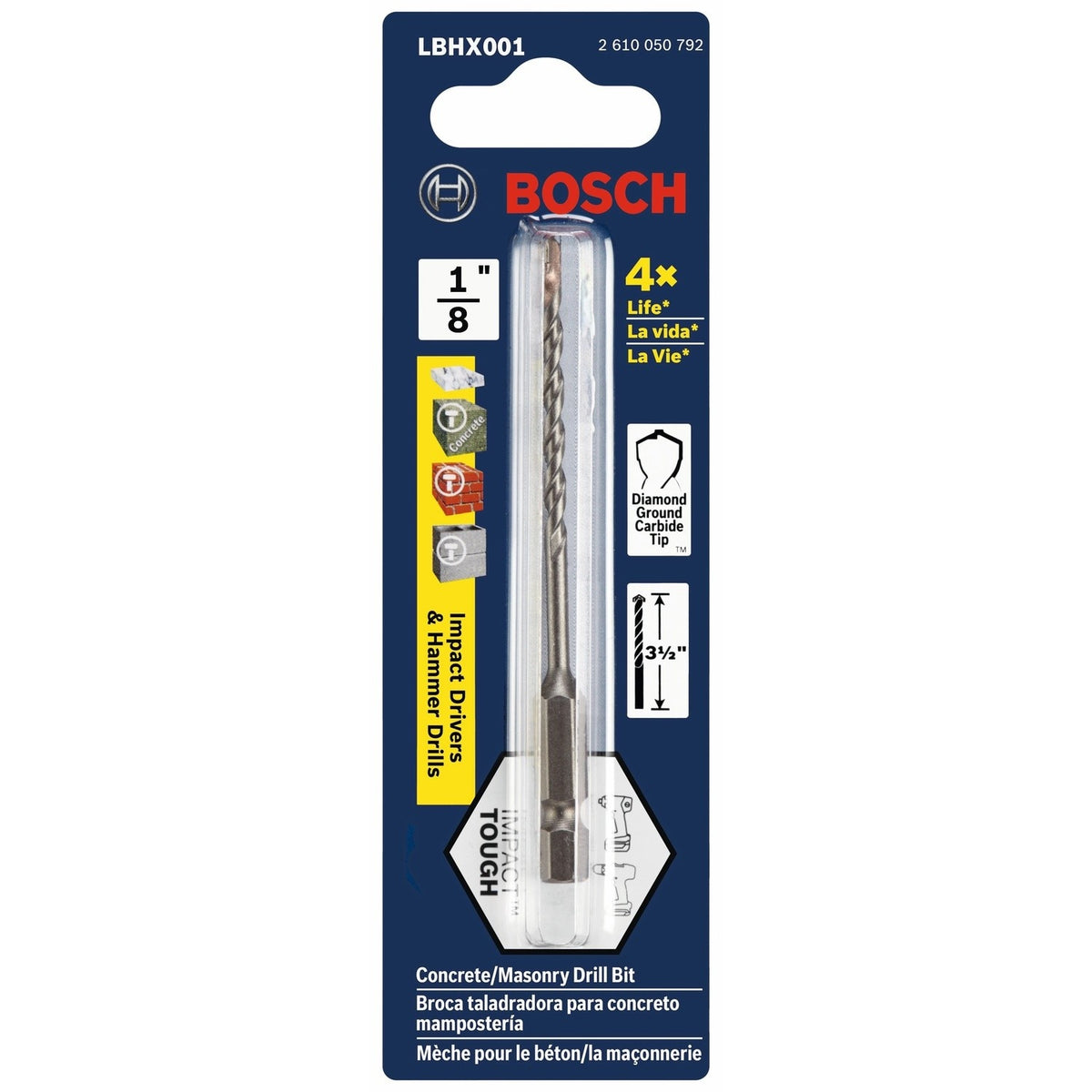 Bosch LBHX001 1/8" Hex Shank Carbide Tipped Hammer Drill Masonry Bit for Concrete and Masonry - 2