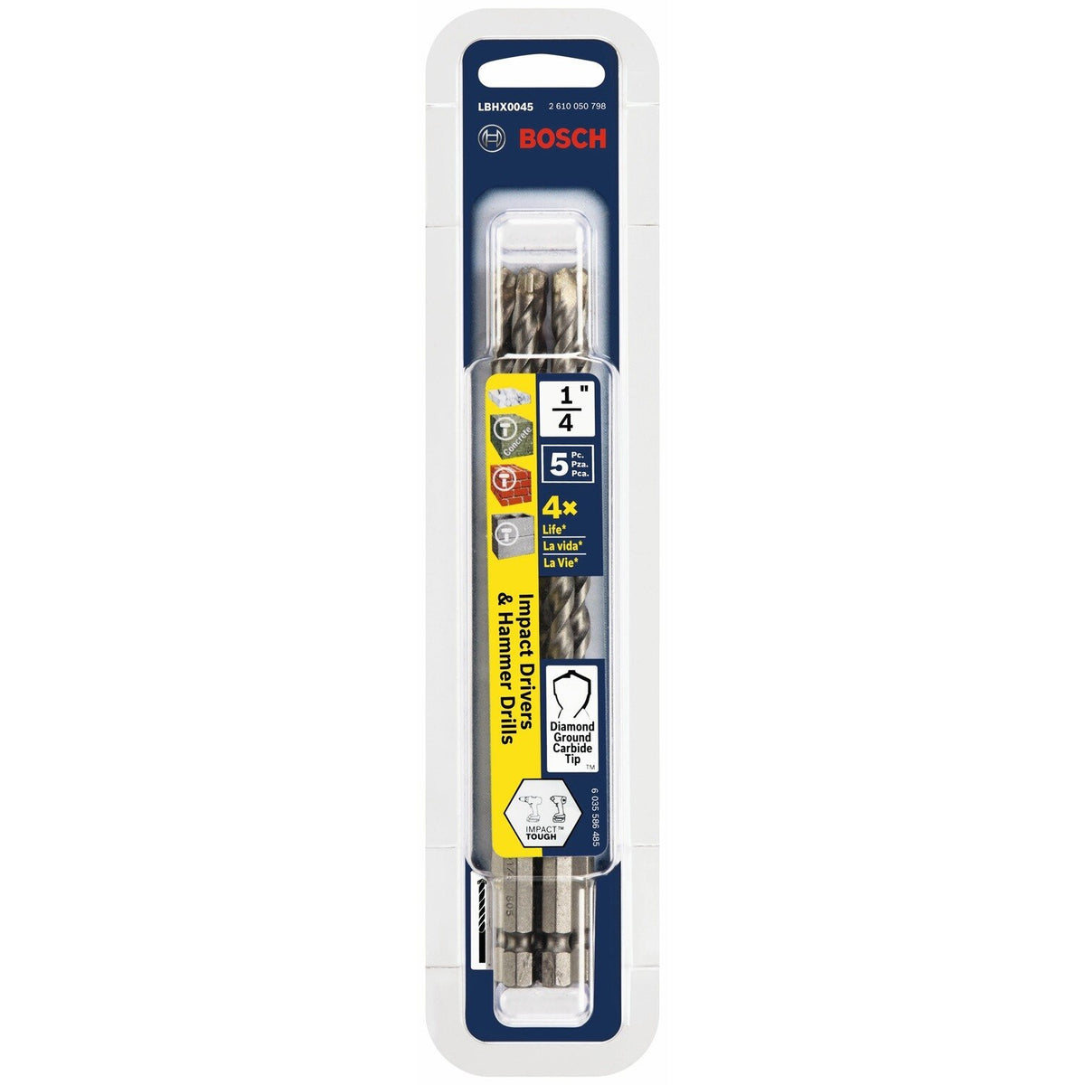 Bosch LBHX0045 1/4" x 6" Hex Shank Carbide Hammer Drill Masonry Bits (5 Pack) - 2