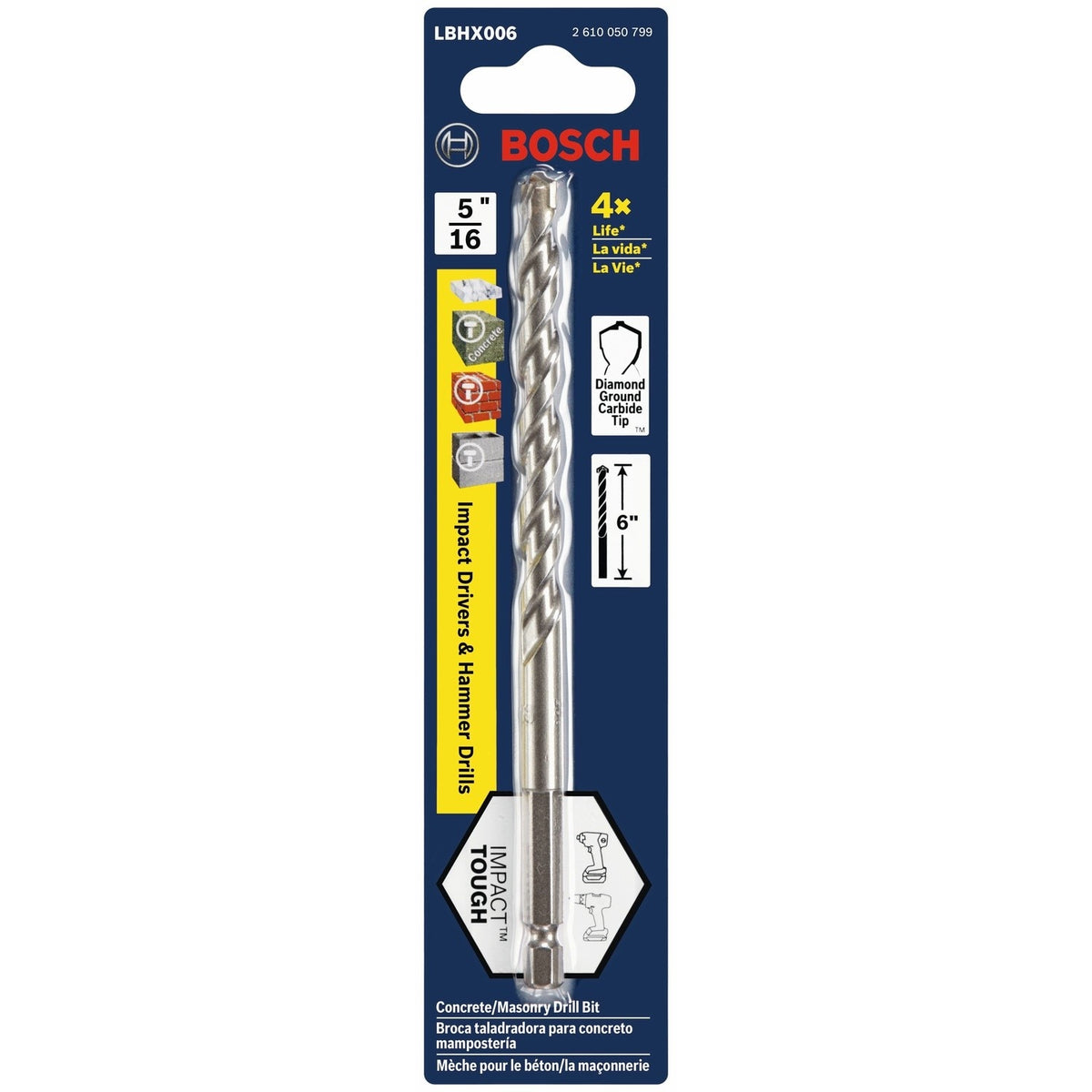 Bosch LBHX006 5/16" x 6" Hex Shank Carbide Tipped Hammer Drill Masonry Bit - 2