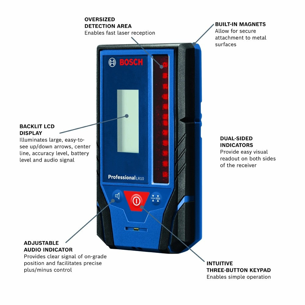 Bosch LR10 500' Red-Beam Rotary Laser Receiver - 2