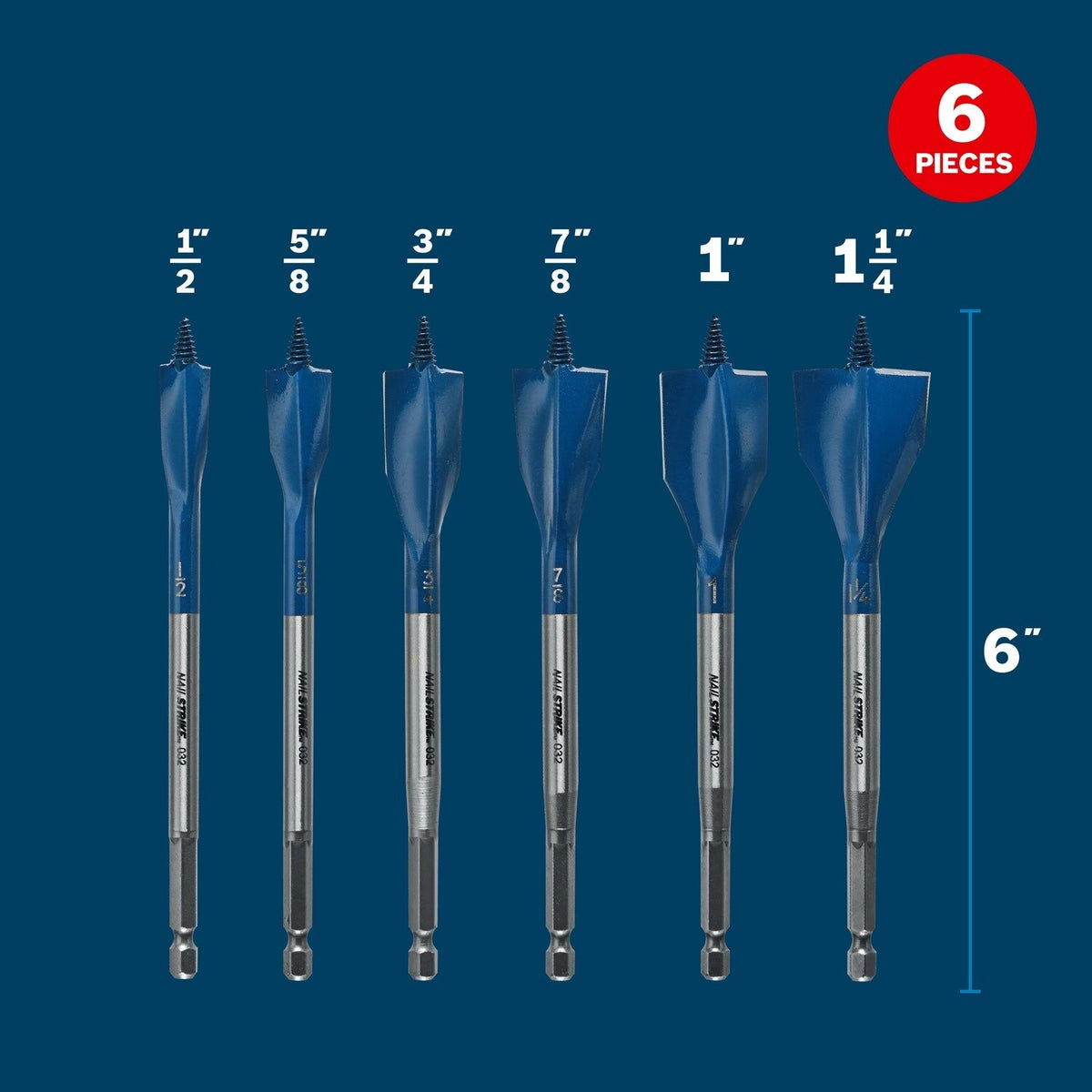 Bosch NS5006 6" Nail Strike Wood Boring Spade Bit Set with Pouch (6 Pack) - 3