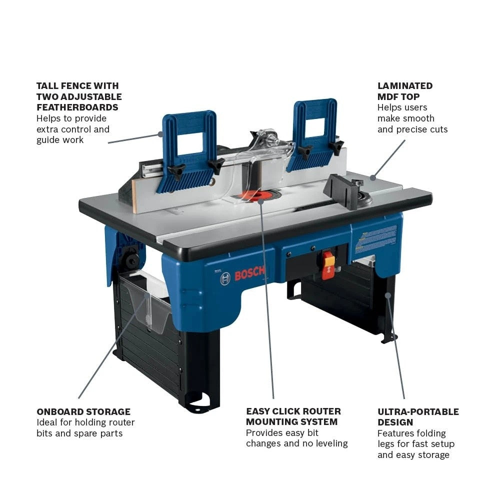Bosch RA1141 Portable Benchtop Router Table with Folding Legs 16.5" x 26" - 2