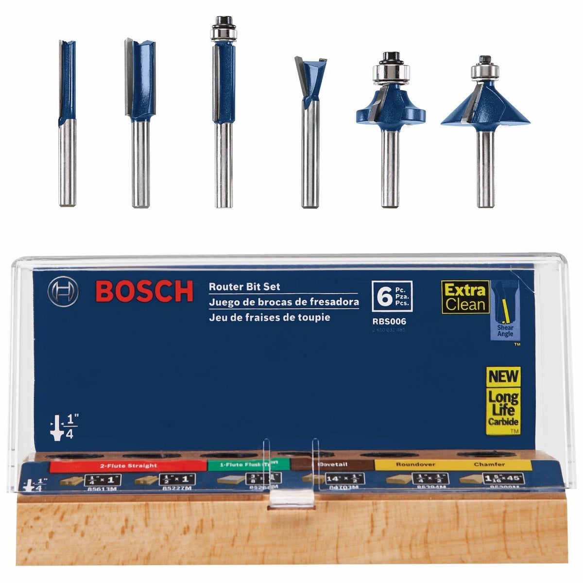 Bosch RBS006 Multi Purpose Carbide Tipped Router Bit Set with 1/4" Shank (6 Pack)