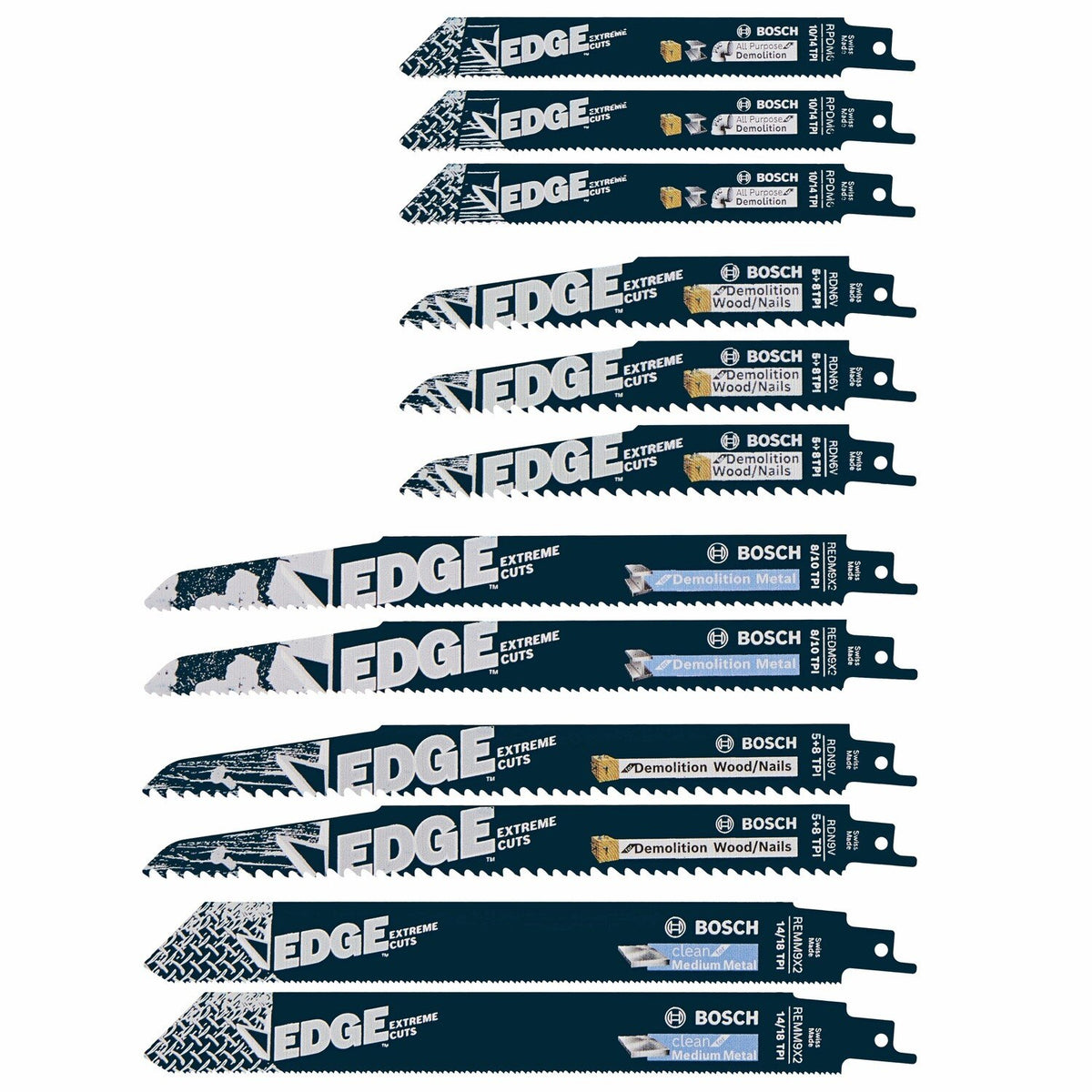 Bosch RDM012 Edge Pro Demo Bi Metal Reciprocating Saw Blade Set 6" and 9" (12 Pack)