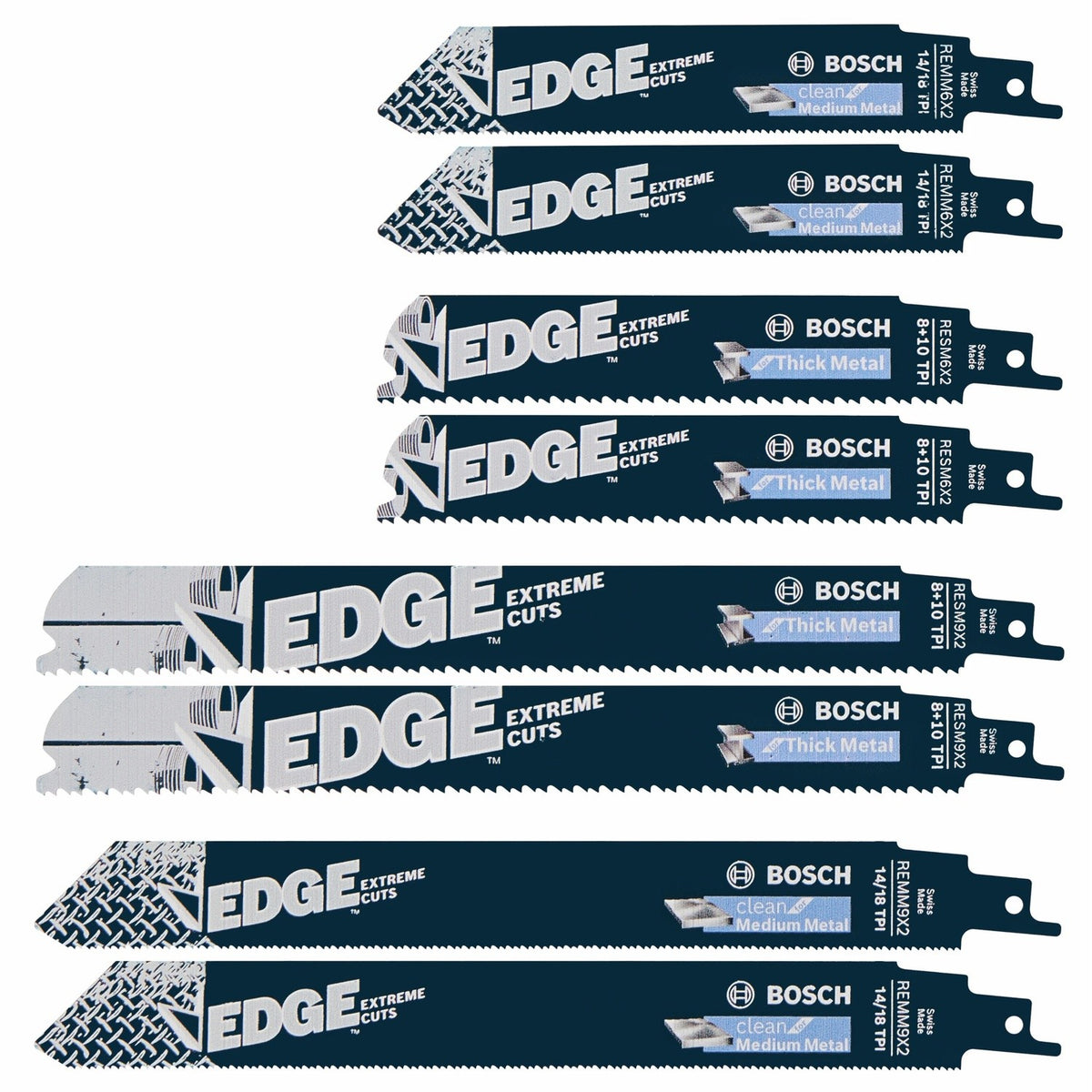 Bosch RPM008 6" and 9" Edge Pro-Metal Bi-Metal Reciprocating Saw Blade Set (8 Pack)