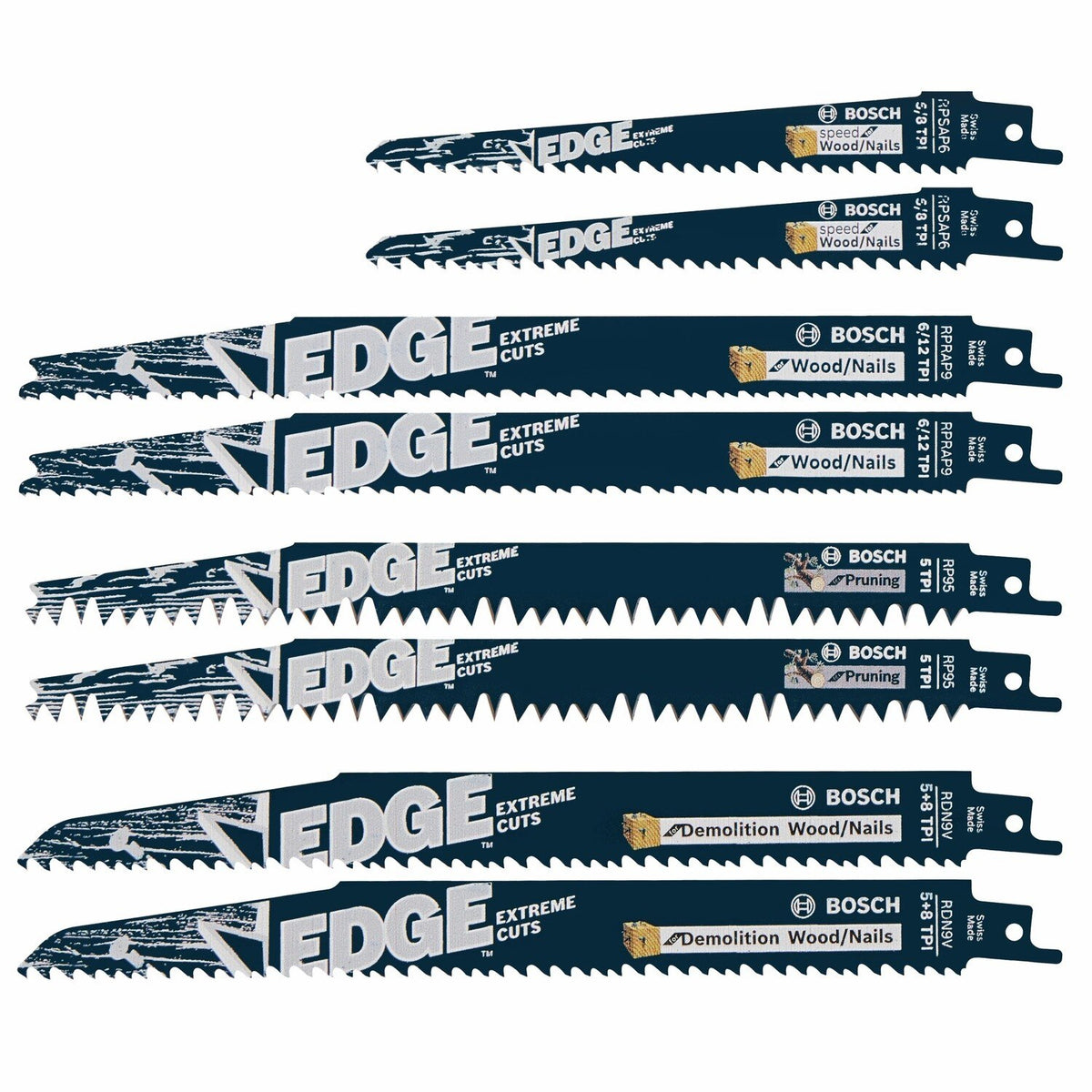 Bosch RPW008 6" and 9" Edge Pro Wood Reciprocating Saw Blade Set for Wood and Pruning (8 Pack)