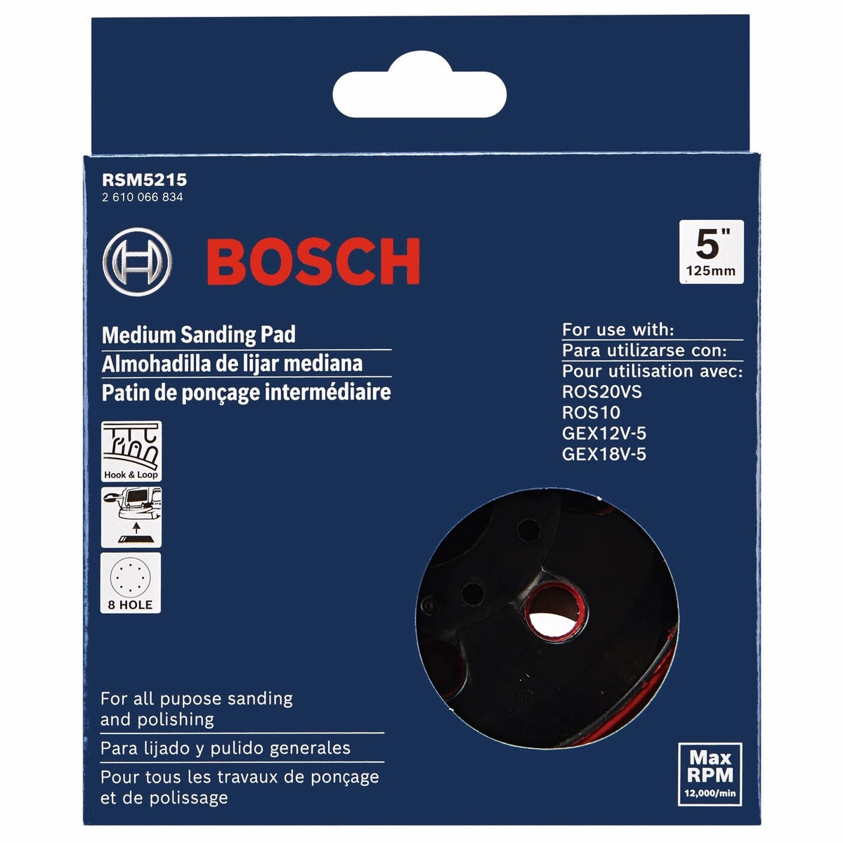 Bosch RSM5215 5" Hook and Loop Multi Hole Sanding Pad for Palm Random Orbit Sanders - 2