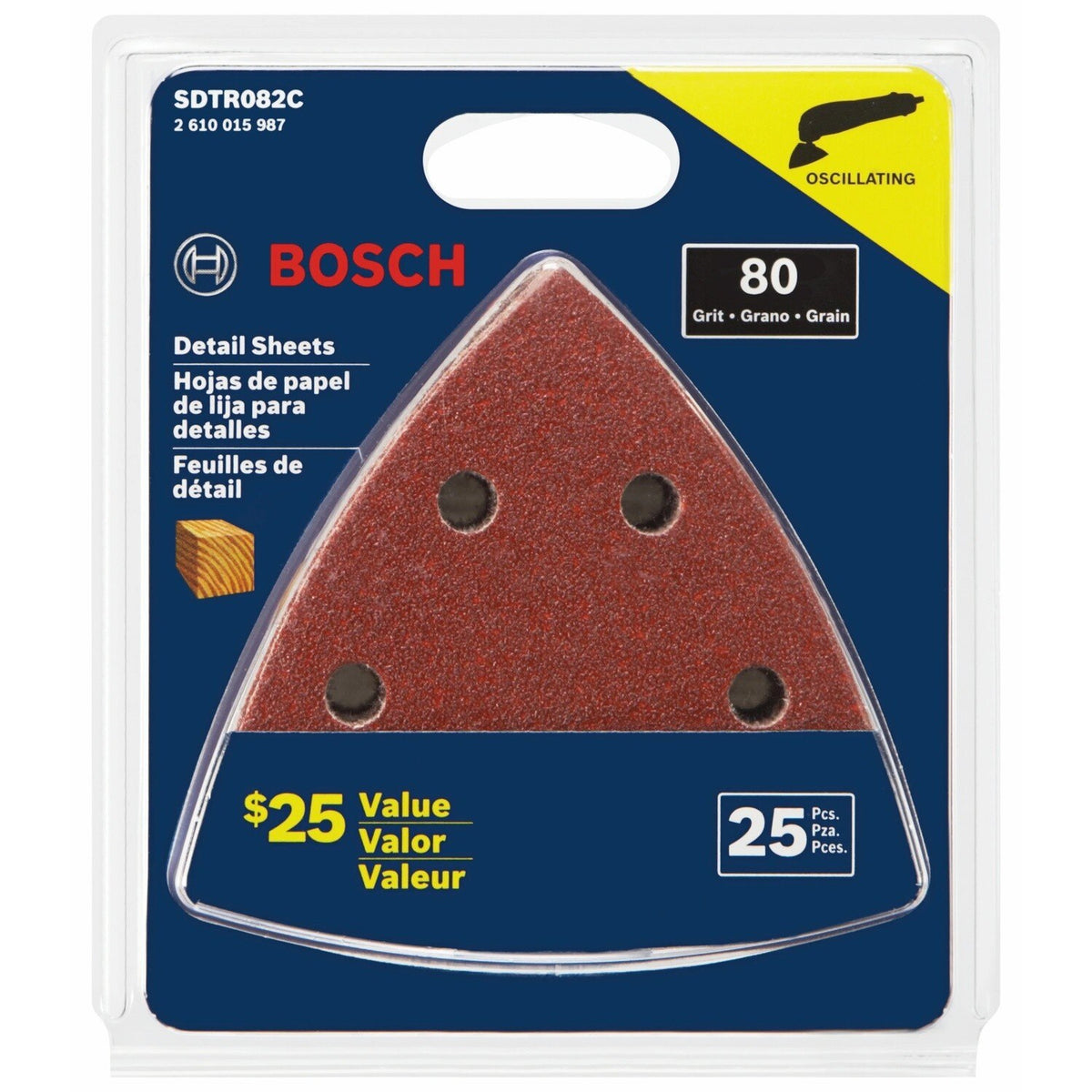 Bosch SDTR082C 3.75" 80 Grit Detail Sanding Sheets for Wood (25 Pack) - 2